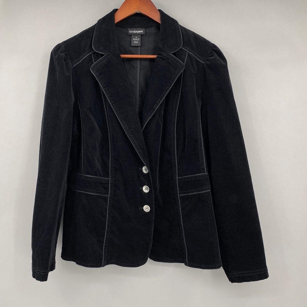Lane Bryant Velvet Blazer Women 18 Black Puff Shoulder Stretch Jacket whimsigoth